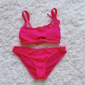 Junior ribbed pink bikini